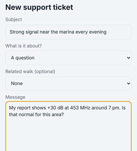 A new support ticket in the app